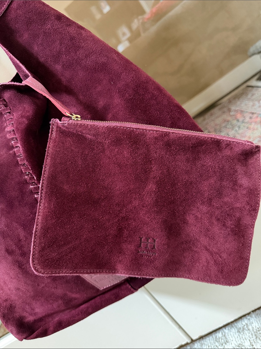 Haute Hippie Women’s Festival Genuine Suede Slouchy Hobo Bag – Rich Burgundy - Picture 6 of 8